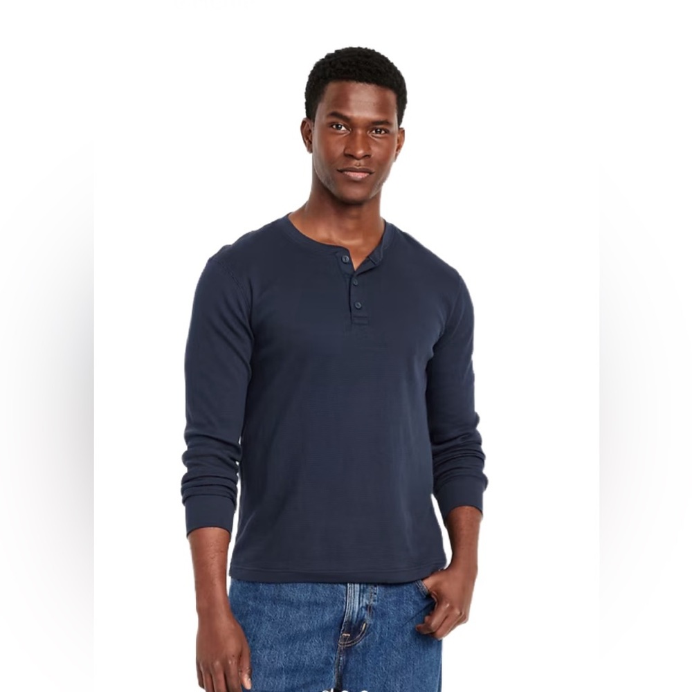 Men's Navy Blue Waffle Knit Henley Shirt Size XXL